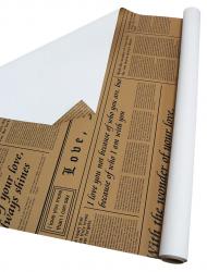 Флористическая матовая плёнка Корея 65мкм. с рисунком Газета ретро белый, 58см*10м.