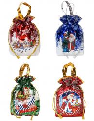 Мешочки Новогодние блестящие из ткани на завязках с ручками, размер 30см х 33см х10см